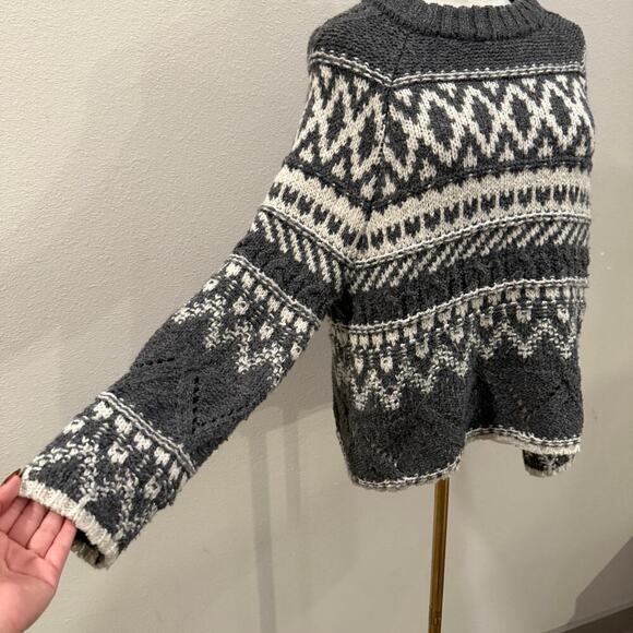 John Paul Richard Women Sweater Gray White Fair Isle Knit Roll Neck Pullover L - Picture 3 of 7
